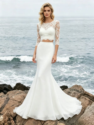 White Mermaid Two Piece Lace Wedding Dress