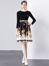 Knitted Stitching Printed Dress