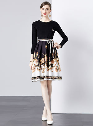 Knitted Stitching Printed Dress