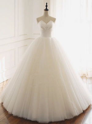 White Satin Tulle Strapless Wedding Dress