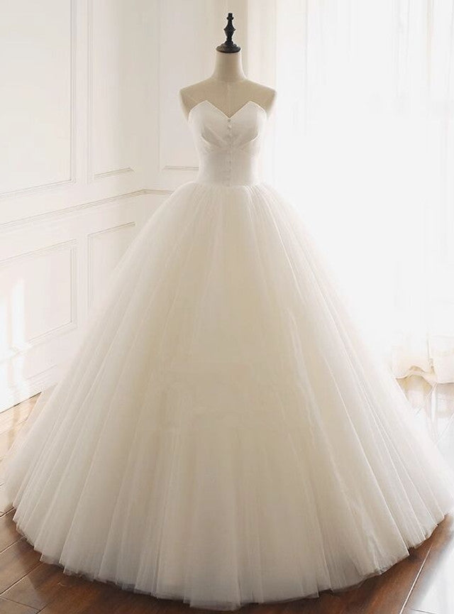 White Satin Tulle Strapless Wedding Dress