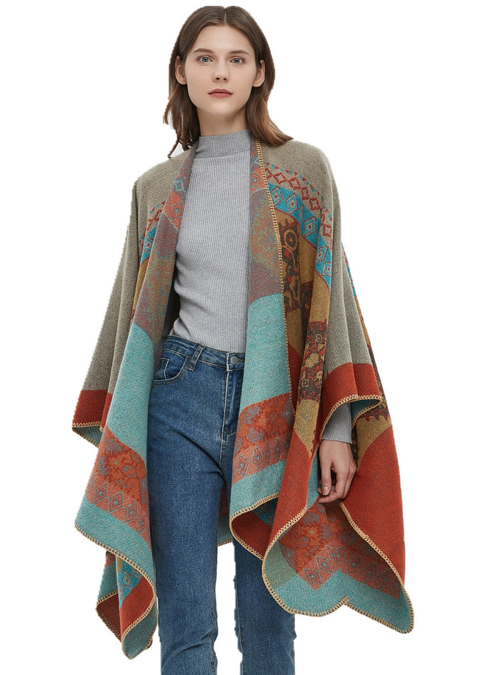 Jacquard Thickened Cashmere-like Split Shawl