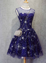 Blue Tulle Sequins Homecoming Dress