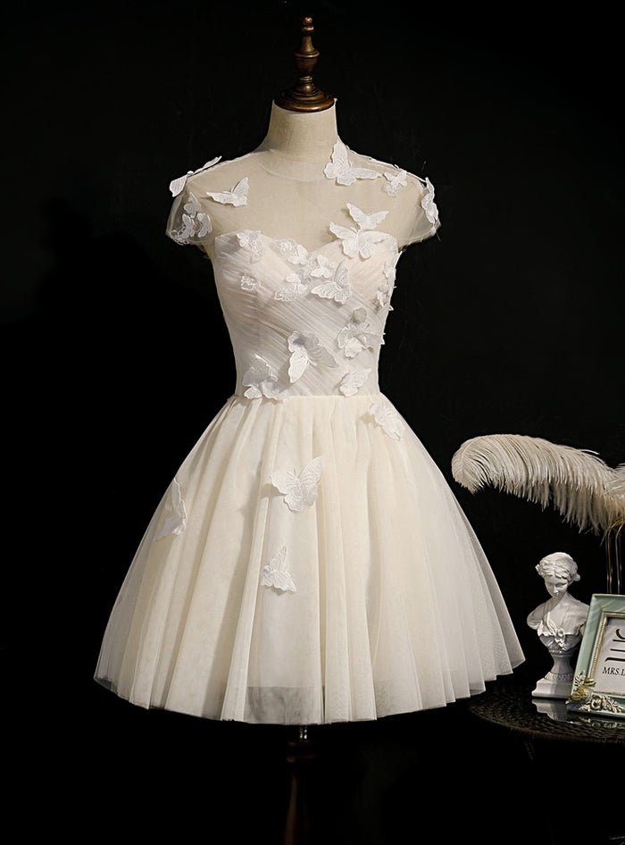 Ivory Tulle Pleats Butterfly Homecoming Dress