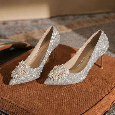 Flower Beaded Pearl Sequined High Heels