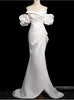 White Mermaid Satin Pleats Wedding Dress