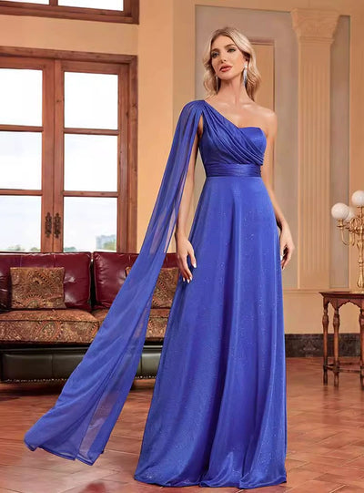 Royal Blue One Shoulder Chiffon Prom Dress