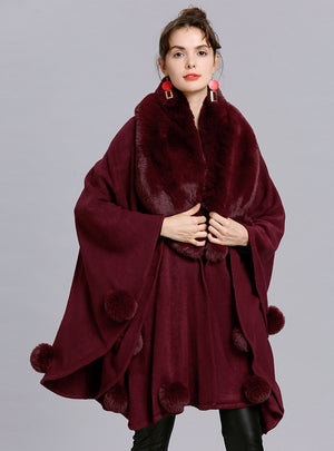 Loose Wool-like Ball Knitted Cardigan Shawl Cloak