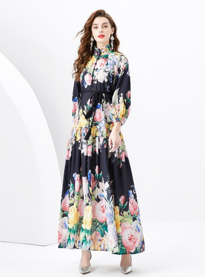 Lantern Sleeve Slim Printed Dress