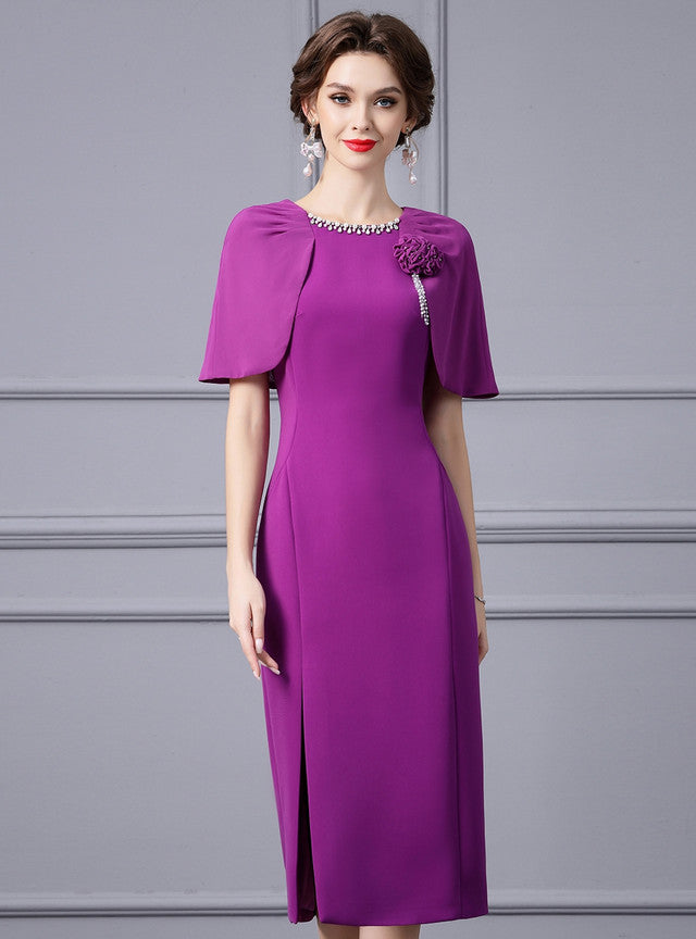 Purple Beading Flower Mother Of The Bride Dress
