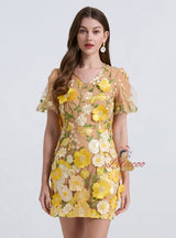 Short Sleeve  Flower Lace Short Party Dress