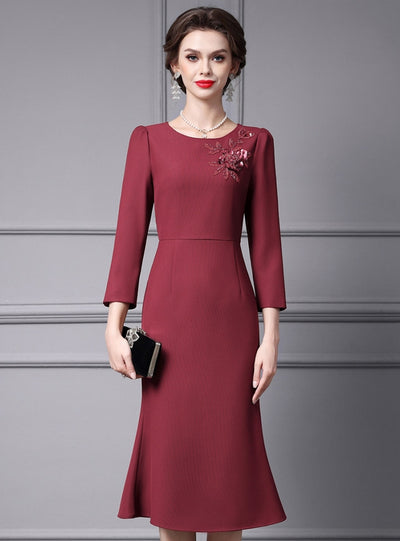 Burgundy Long Sleeve Mother of the Bride Dress
