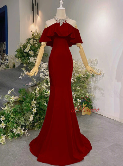 Mermaid Halter Beading Crystal Prom Dress