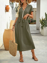 Casual Sequined V-neck Slim Solid Color Dress