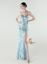 Mermaid Spaghetti Straps Sequins Split Beading Prom Dress