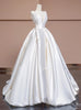Simple Ivory White Satin Strapless Bow Wedding Dress