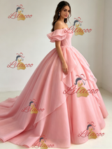 Pink Tulle Off the Shoulder Quinceanera Dress
