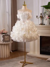 White Tulle 3D Flower Wedding Dress