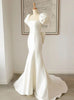 Ivory Mermaid Backless Puff Sleeve Bow Wedding Dress