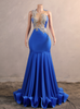 Sexy Royal Blue Mermaid Backless Beading Prom Dress