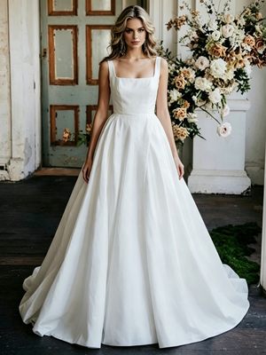 White Satin Straps Sleeveless Wedding Dress