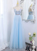 Light Blue Tulle Straps Beading Prom Dress