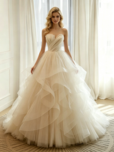 Ivory Tulle Strapless Pleats Wedding Dress
