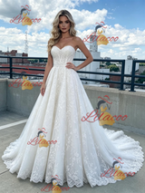 White Tulle Strapless Appliques Prom Dress