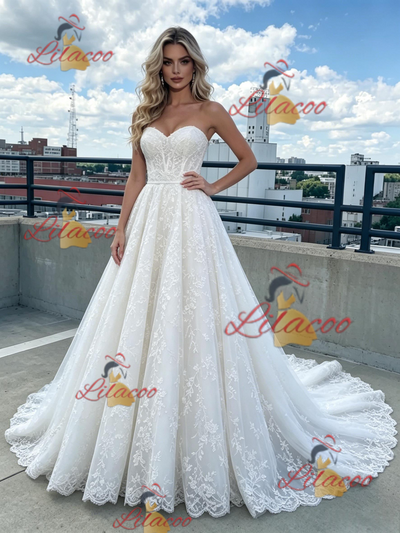 White Tulle Strapless Appliques Prom Dress