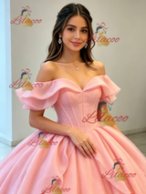 Pink Tulle Off the Shoulder Quinceanera Dress