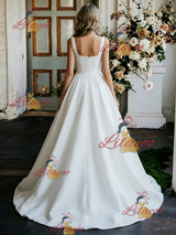 White Satin Straps Sleeveless Wedding Dress