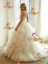 Ivory Tulle Strapless Pleats Wedding Dress