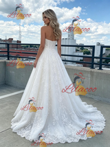 White Tulle Strapless Appliques Prom Dress