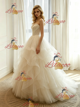 Ivory Tulle Strapless Pleats Wedding Dress