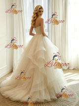 Ivory Tulle Strapless Pleats Wedding Dress