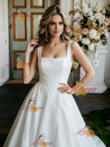 White Satin Straps Sleeveless Wedding Dress