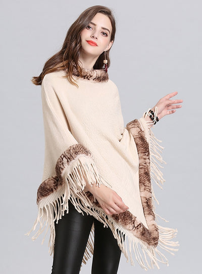 Loose Fringed Round Neck Cloak Shawl