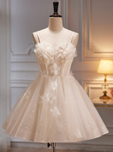 Ivory Tulle Sequins Flower Homecoming Dress