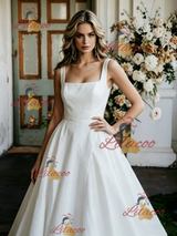 White Satin Straps Sleeveless Wedding Dress