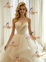 Ivory Tulle Strapless Pleats Wedding Dress