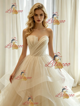 Ivory Tulle Strapless Pleats Wedding Dress