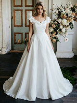 White Satin Flower Wedding Dress