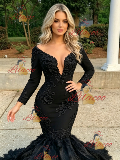 Black Mermaid Long Sleeve Prom Dress