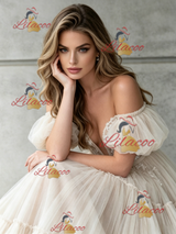 Ivory Tulle Lace Off the Shoulder Wedding Dress