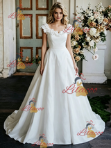 White Satin Flower Wedding Dress