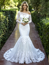 White Mermaid Lace Long Sleeve Wedding Dress