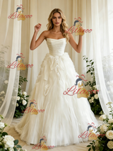 White Tulle Straples Pleats Wedding Dress