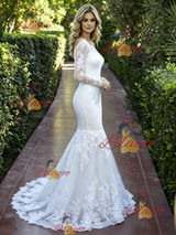 White Mermaid Lace Long Sleeve Wedding Dress