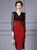 Red Lace V-neck Mother Of The Bride Dress