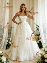 White Tulle Straples Pleats Wedding Dress
